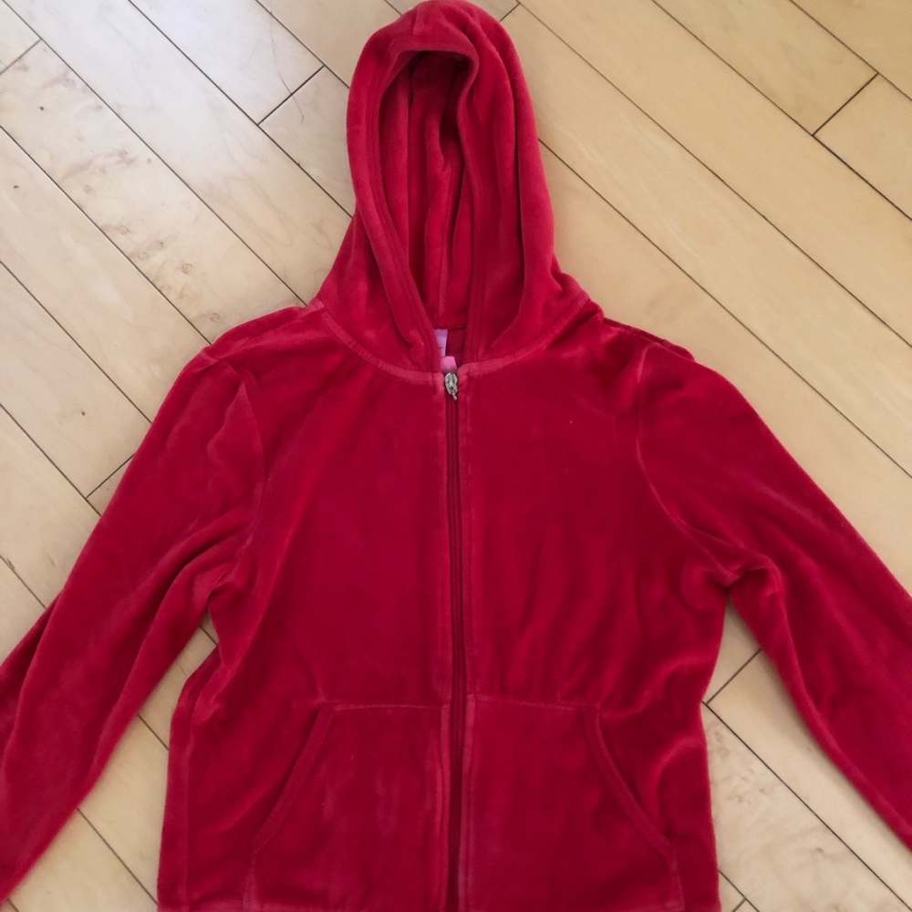 Red velour zip up jacket